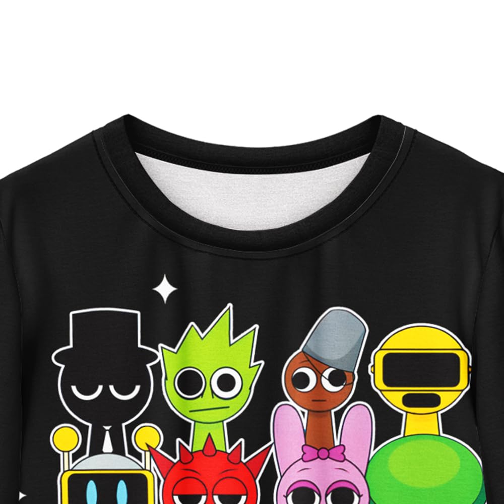 Boys Girls Sprunki Tshirts and Pants 2Pcs Sets Kids Music Game Tee Pants Sets for 5-12Y Adventure Casual Child Clothes