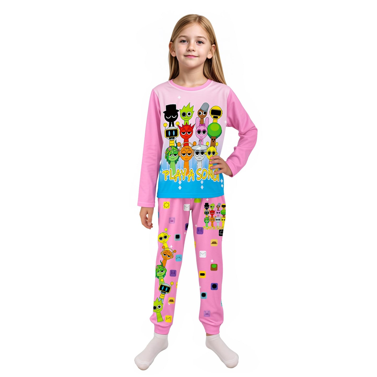 Boys Girls Sprunki Tshirts and Pants 2Pcs Sets Kids Music Game Tee Pants Sets for 5-12Y Adventure Casual Child Clothes