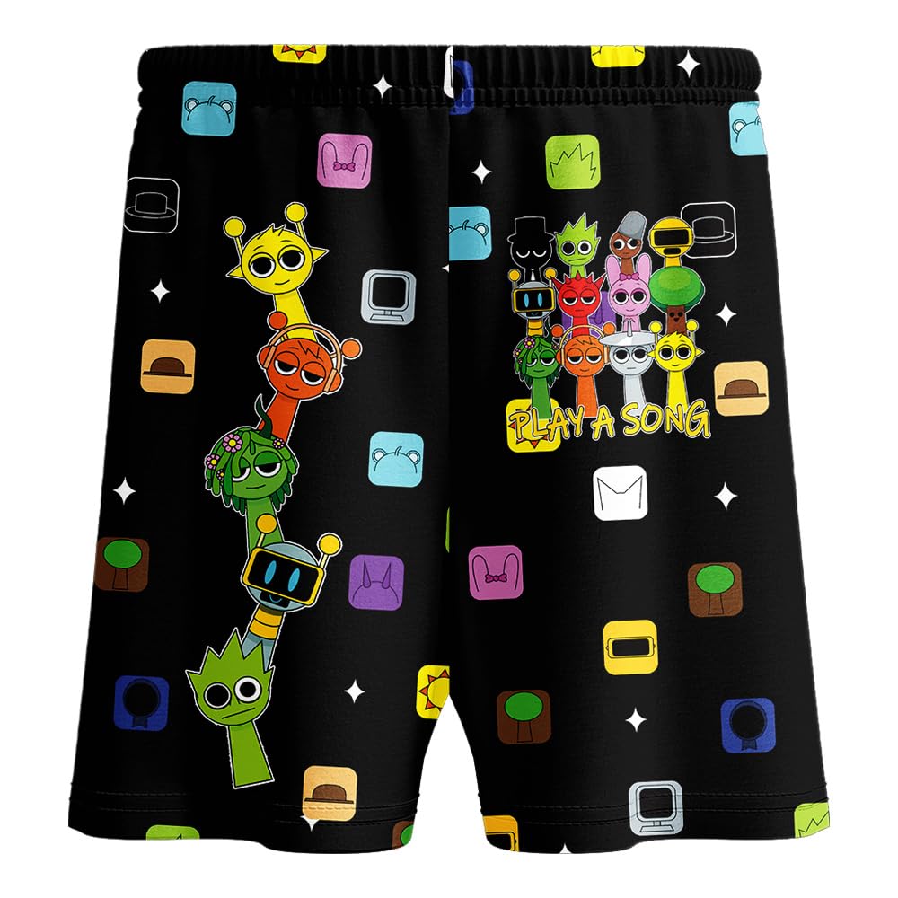 Boys Girls Sprunki Tshirts and Pants 2Pcs Sets Kids Music Game Tee Pants Sets for 5-12Y Adventure Casual Child Clothes