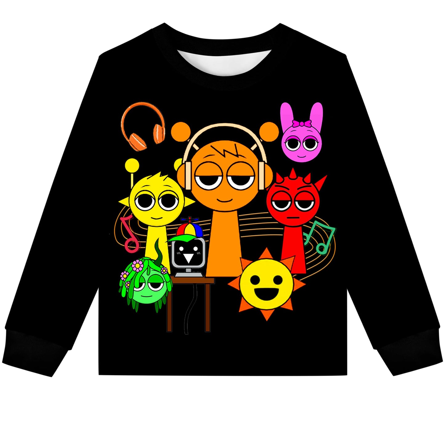 Boys Girls Sprunki Pants Set Kids Music Adventure T-Shirt 2 PCS Long Sleeve Cartoon Monster Game Clothes Outfit