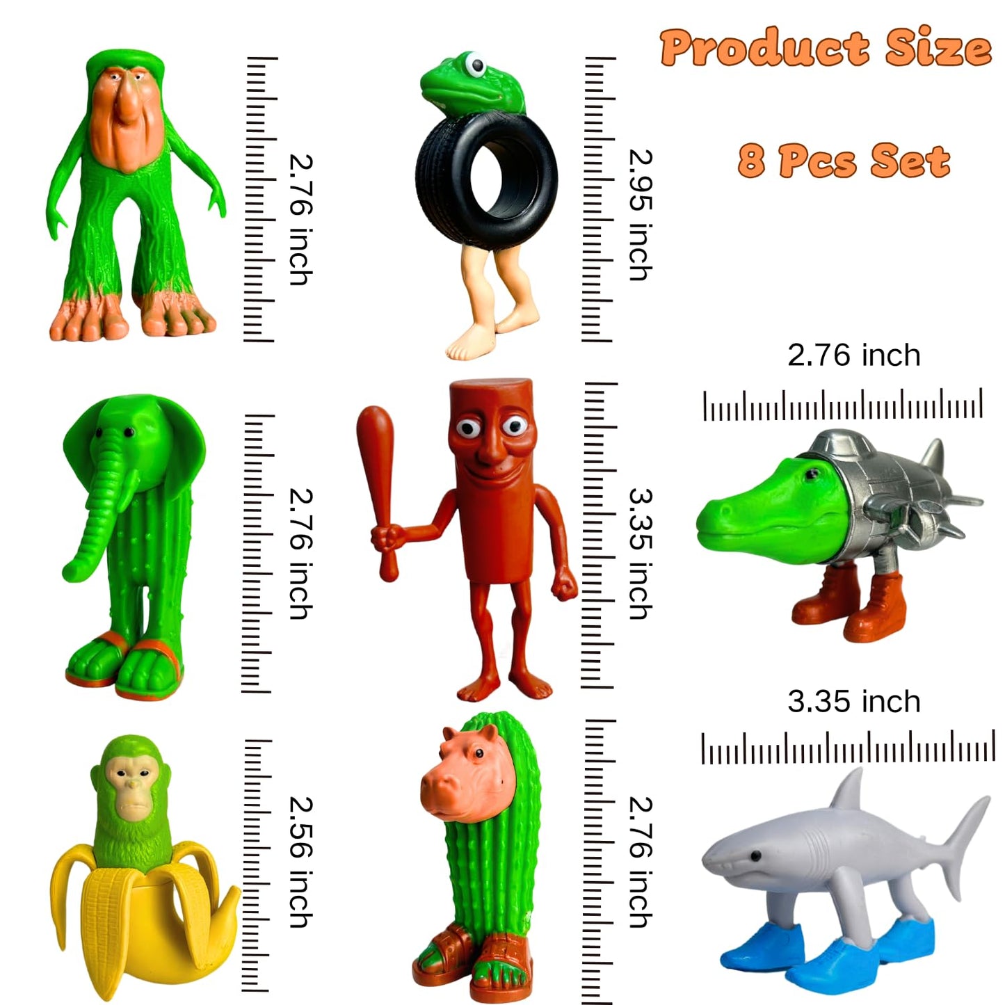 Tralalero Tralala Action Figure, 8PCS Italian Brainrot Meme Shark Figures Toys, Collectible Animals Figurine Doll Gifts for Fans (MulticolorB)