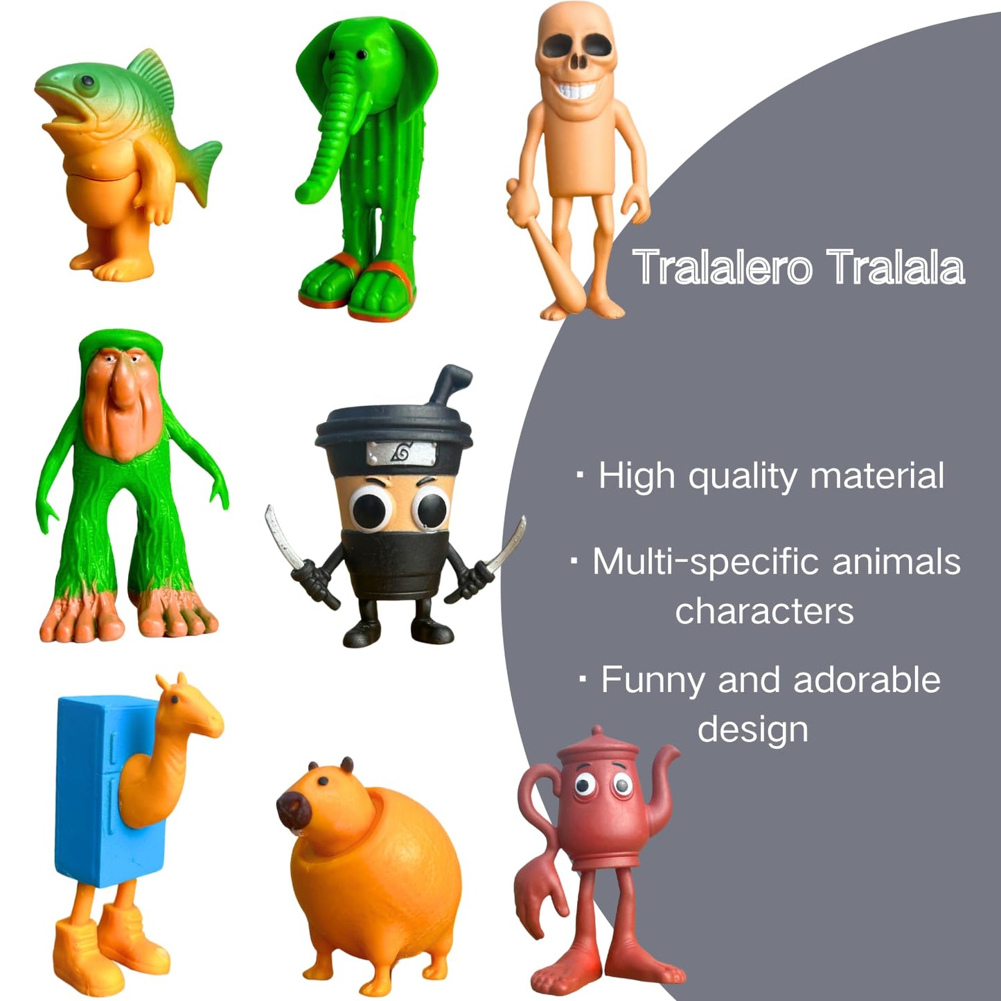 Tralalero Tralala Action Figure, 8PCS Italian Brainrot Meme Shark Figures Toys, Collectible Animals Figurine Doll Gifts for Fans (MulticolorB)
