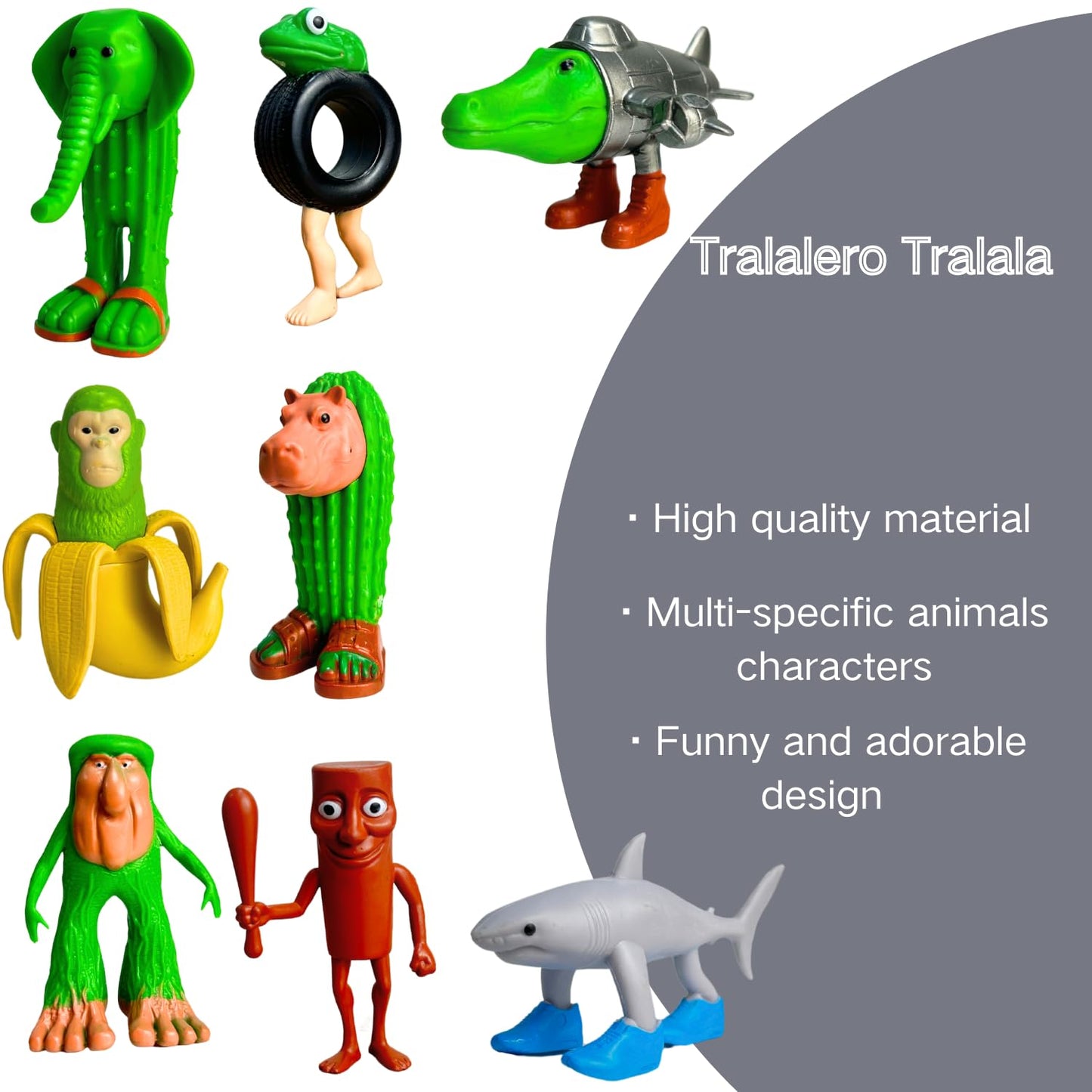 Tralalero Tralala Action Figure, 8PCS Italian Brainrot Meme Shark Figures Toys, Collectible Animals Figurine Doll Gifts for Fans (MulticolorB)