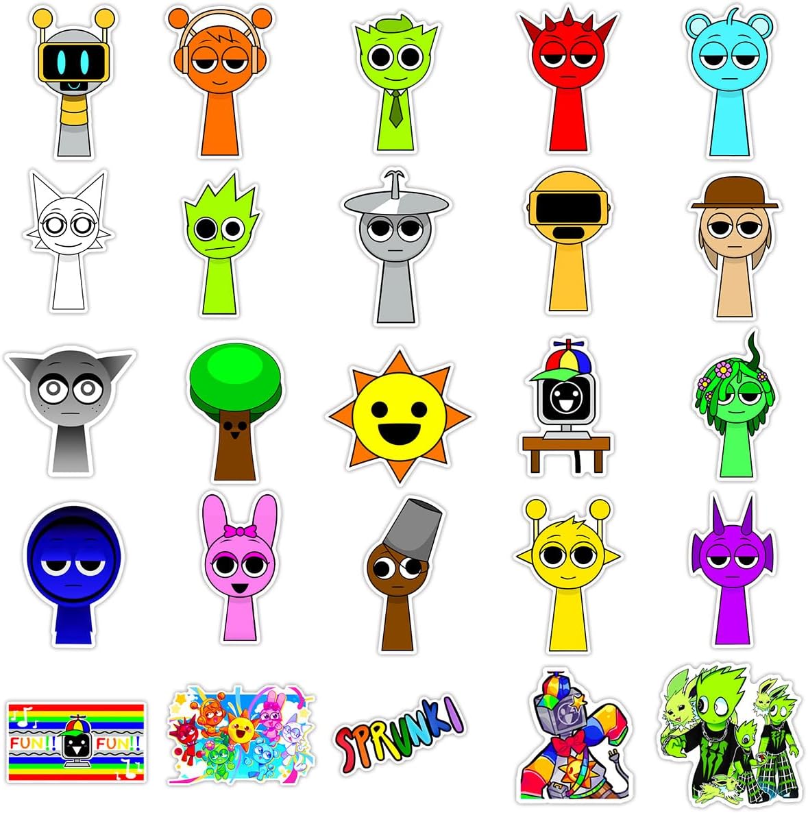 50 Pcs Sprunki Stickers for Kids, Waterproof Removable Stickers for Boys and Girls in Water Bottles laptops Phones Guitar Suitcase, Children's Cartoon Game Stickers for Fans Favors