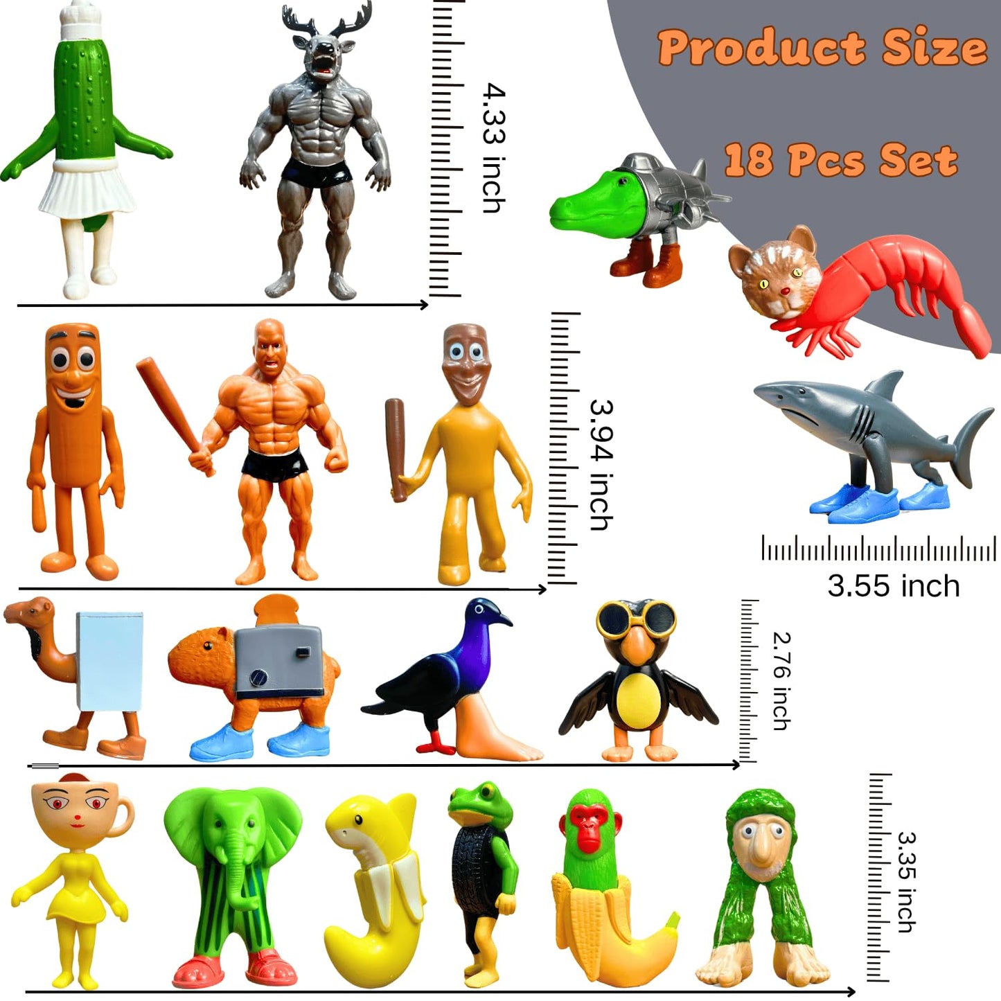 Tralalero Tralala Action Figure, 8PCS Italian Brainrot Meme Shark Figures Toys, Collectible Animals Figurine Doll Gifts for Fans (MulticolorB)