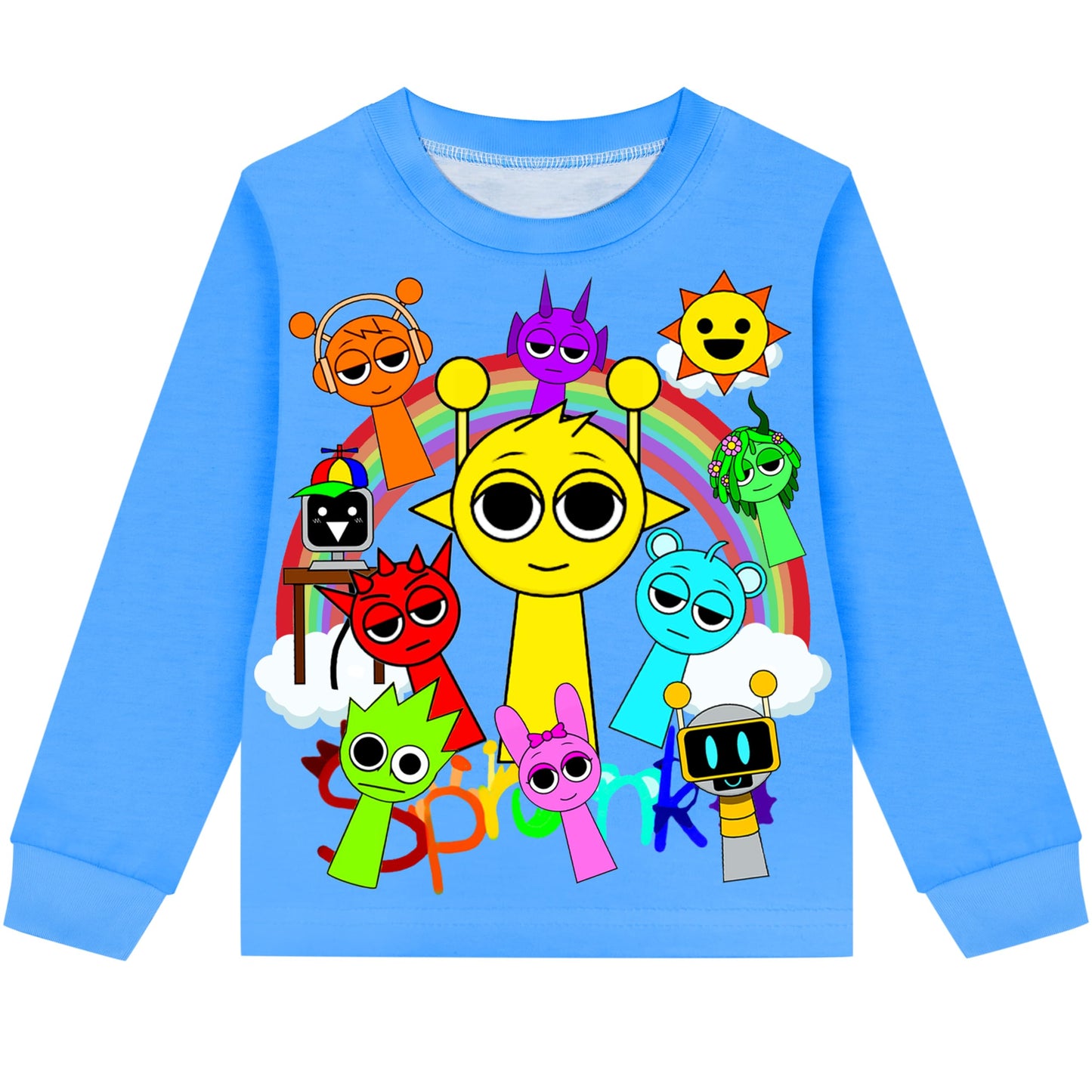 Boys Girls Sprunki Pants Set Kids Music Adventure T-Shirt 2 PCS Long Sleeve Cartoon Monster Game Clothes Outfit