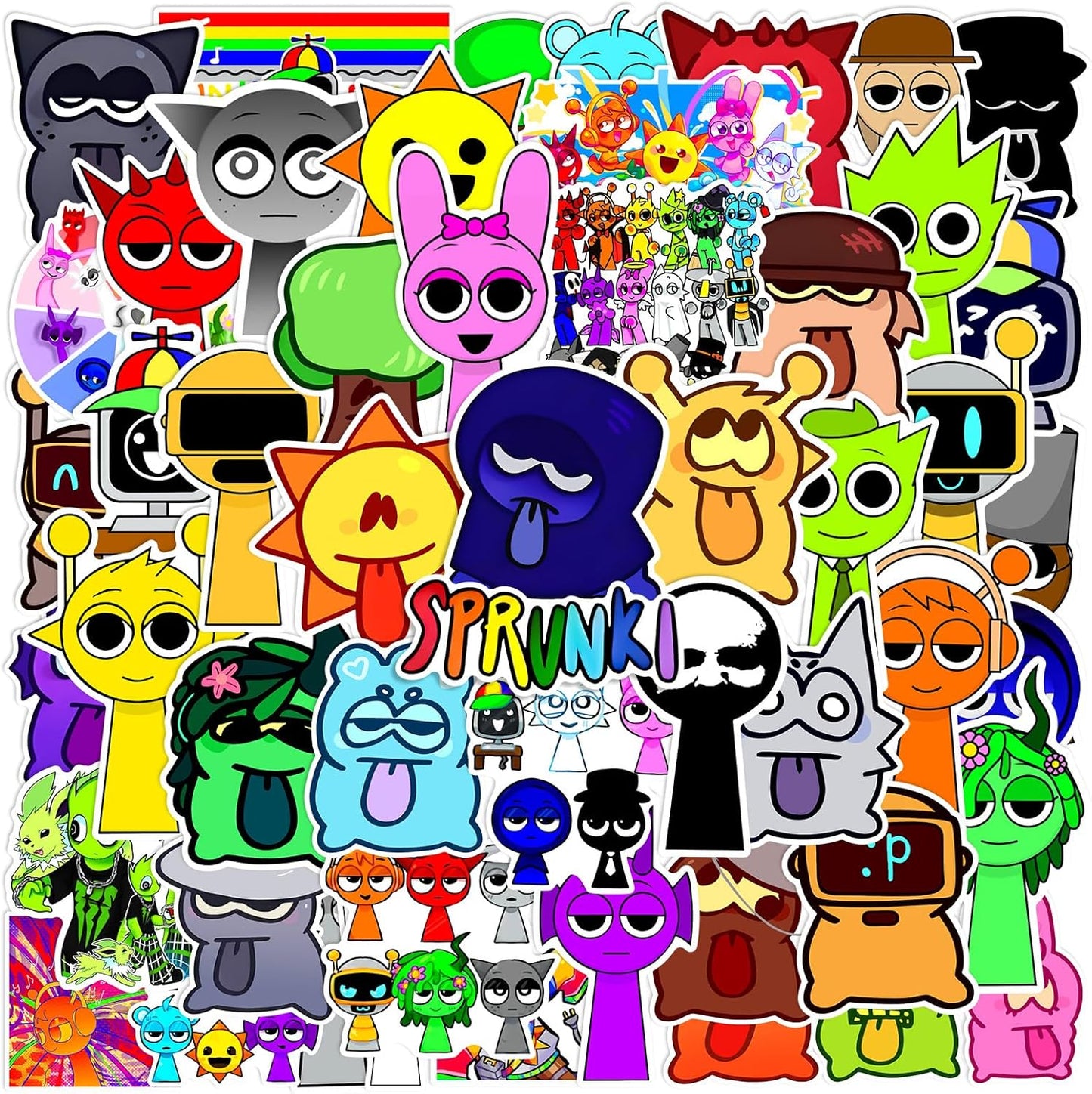 50 Pcs Sprunki Stickers for Kids, Waterproof Removable Stickers for Boys and Girls in Water Bottles laptops Phones Guitar Suitcase, Children's Cartoon Game Stickers for Fans Favors
