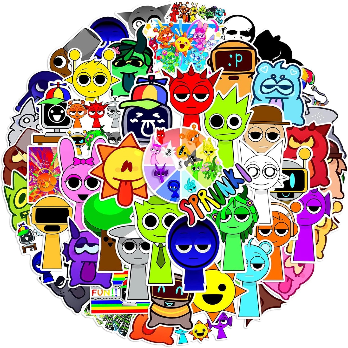 50 Pcs Sprunki Stickers for Kids, Waterproof Removable Stickers for Boys and Girls in Water Bottles laptops Phones Guitar Suitcase, Children's Cartoon Game Stickers for Fans Favors