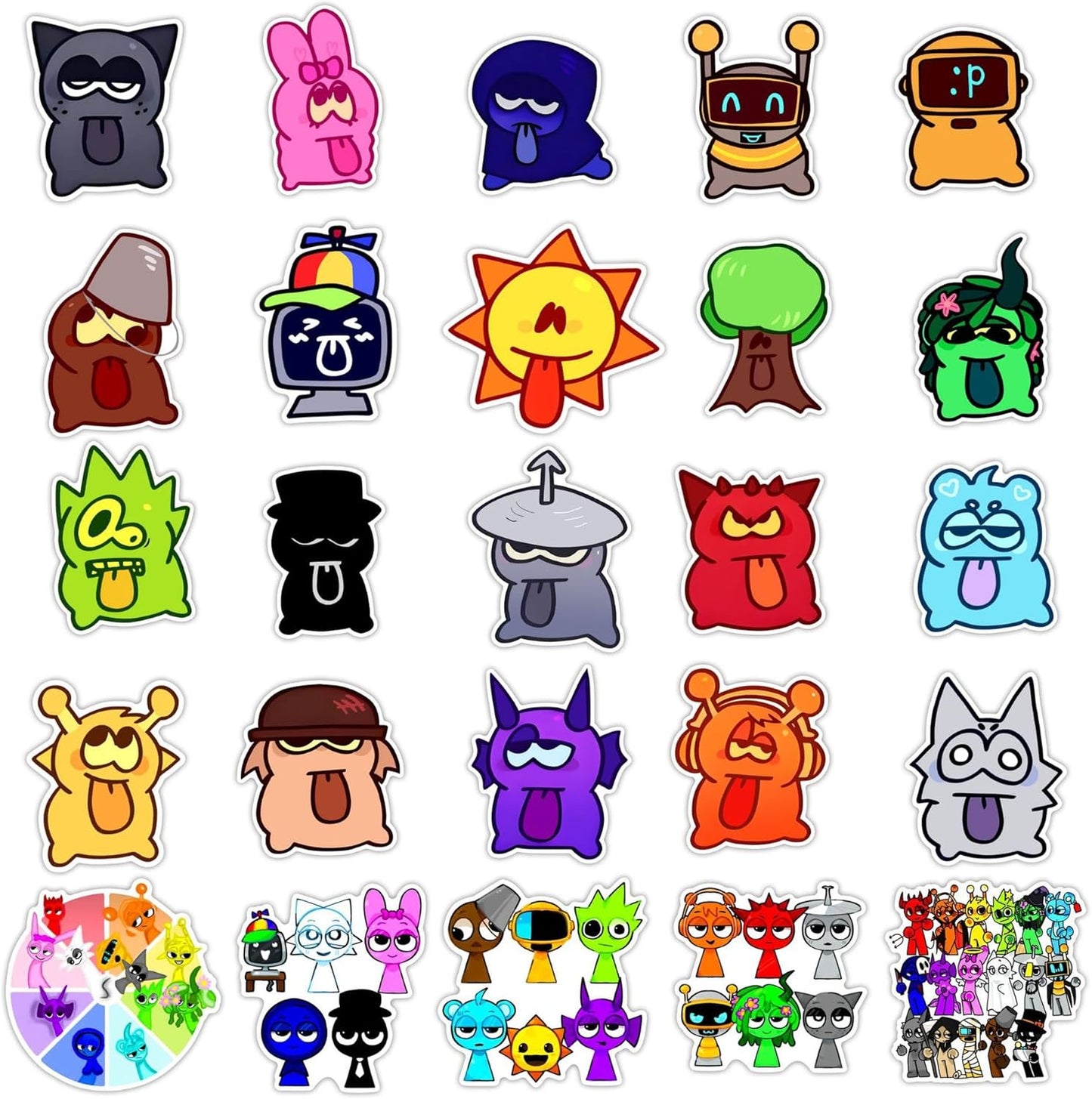 50 Pcs Sprunki Stickers for Kids, Waterproof Removable Stickers for Boys and Girls in Water Bottles laptops Phones Guitar Suitcase, Children's Cartoon Game Stickers for Fans Favors