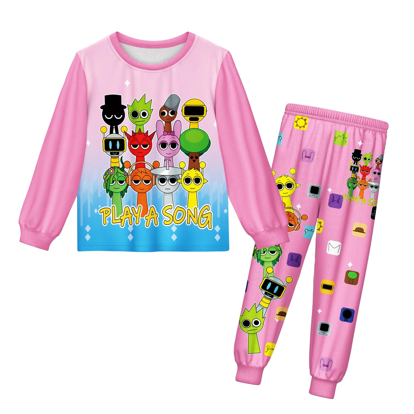 Boys Girls Sprunki Tshirts and Pants 2Pcs Sets Kids Music Game Tee Pants Sets for 5-12Y Adventure Casual Child Clothes