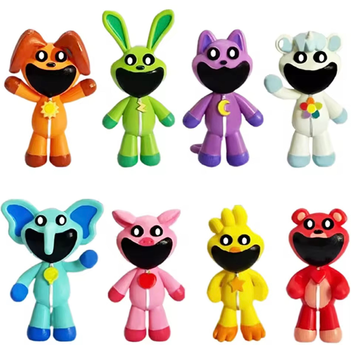 Smiling Critters PVC Toys from Poppy Playtime Set of 8 Full Collection Complete Plush Pack - Bobby Teddy Bear Hug Bubba Bubbaphant CraftyCorn DogDay Hoppy Hopscotch KickinChicken Picky CatNap Poppy Playtime Chapter 3