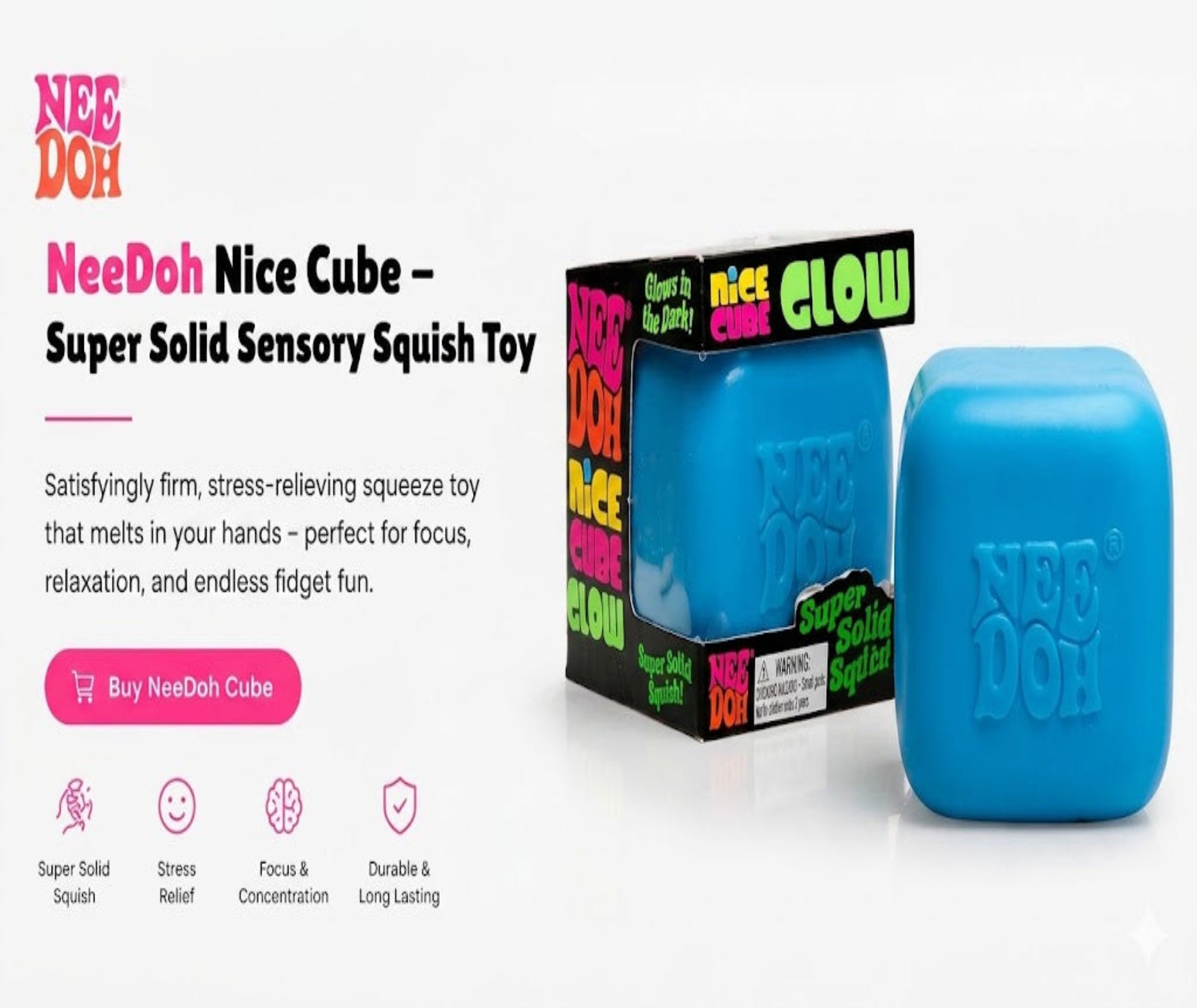 Schylling NeeDoh Nice Cube - Sensory Squishy Viral Fidget Toys for Anxiety, ADHD and Stress Relief suitable for Kids and Adults