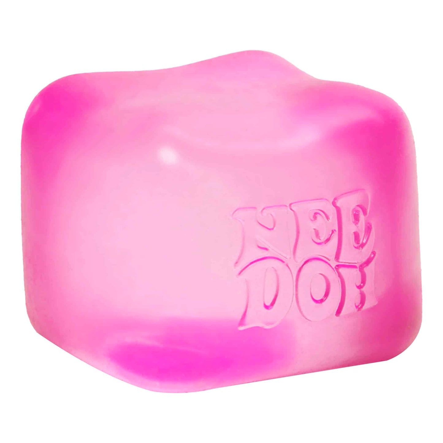 NeeDoh Nice Cube in translucent pink — Schylling sensory squeeze toy with super solid squish